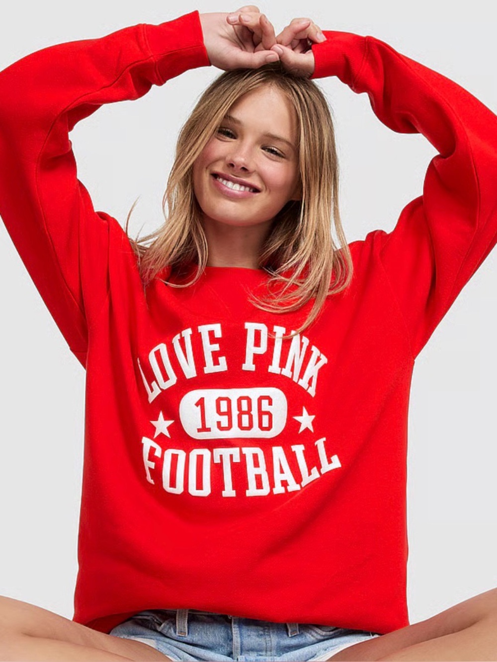 PINK Victoria's Secret Red 'Love PINK 1986 Football' Crewneck Sweatshirt